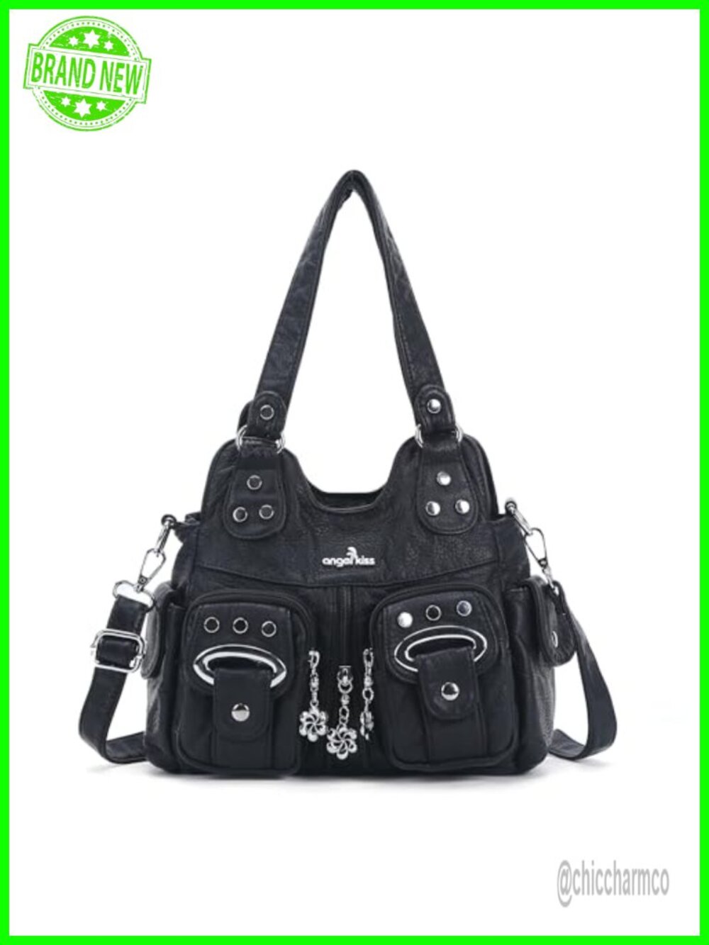 Washed Vegan Leather Small Hobo Shoulder Bag Multi-Pocket Crossbody Purse